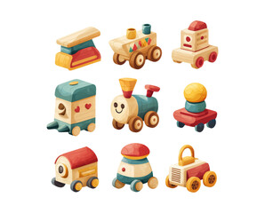 Obraz premium Colorful Wooden Toy Collection for Children Play and Education