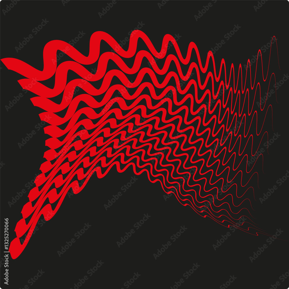Aufkleber red wavy pattern. optical illusion waves. vibrant abstract shape. vector background.