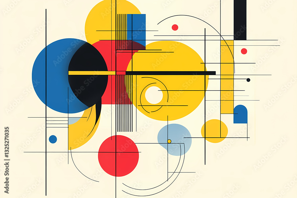 Poster abstract geometric harmony: a dynamic composition of bold shapes, vibrant colors, and intersecting l