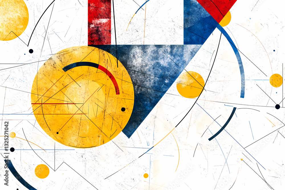 Poster geometric abstraction: a captivating composition of intersecting lines, vibrant shapes, and bold col