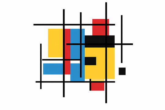 Geometric Abstraction: A dynamic arrangement of colorful blocks and intersecting lines, showcasing the interplay of form and color in a modernist composition.