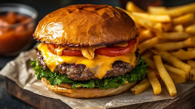 Ultimate Triple Cheese Burger A loaded beef burger with three layers of melted cheddar, Swiss, and provolone cheese