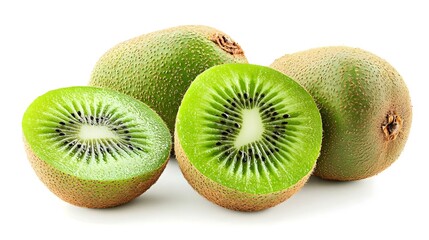 Fototapeta premium Set of kiwi fruit with slices isolated on white