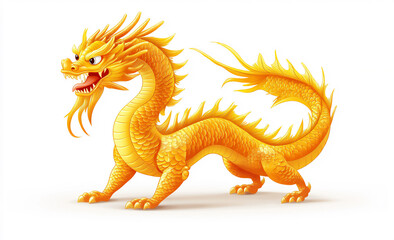 Fototapeta premium golden dragon, simple shape, white background, flat illustration style,