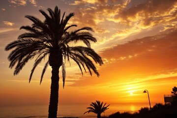 Palm Tree Silhouette at Tropical Sunset