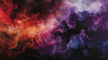 Abstract Cosmic Nebula Painting with Vibrant Red and Purple Hues