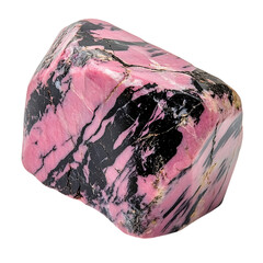 Polished Rhodonite Stone Block Isolated on Transparent Background