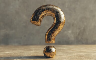 Metallic question mark floating against a neutral background, symbolizing inquiry and the search for answers, sleek texture, hyperrealistic lighting, 8K cinematic depth