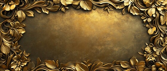 Intricate Gold Pattern Frame with Brown Wrought Iron Decor - Elegant Design Element