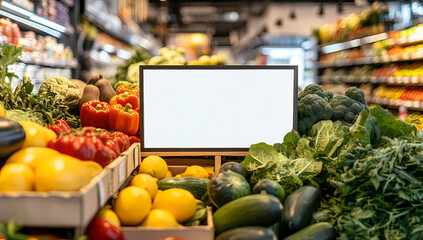Fresh Produce Showcase: An inviting display of vibrant fruits and vegetables, offering a healthy and colorful selection in a grocery store setting. 