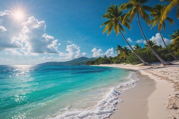 Fototapeta premium Stunning Caribbean Beachscape with Crystal Clear Skies and Sparkling Waters