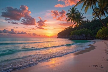 Serene Sunset over Blissful Beach Paradise