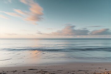 Blurred Abstract Seascape Background with Tranquil Beach and Ocean Sky