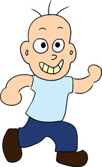 running funny baby with sparse hair smiles with yellow teeth wide open mouth