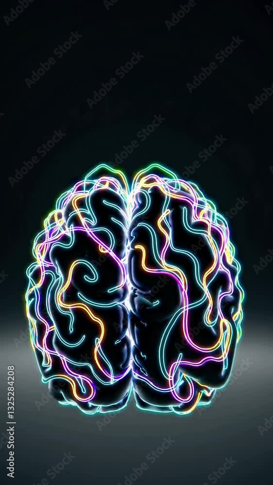 Poster vibrant neon brain animation showing dynamic neural pathways in motion
