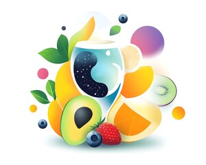 Vibrant Fruit Smoothie in Glass with Cosmic Design