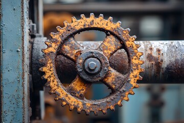 Rusty Industrial Gear Wheel Close up Detail of Old Machinery Vintage Metal Cogwheel Textured