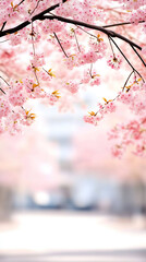 Obraz premium はる 春 日本 桜 さくら アーチ フレーム ピンク 背景 ポスター 壁紙 空白 コビースペース