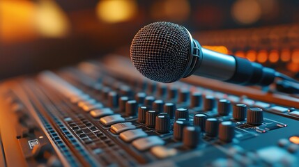 Recording Studio Microphone on Audio Mixer (1)