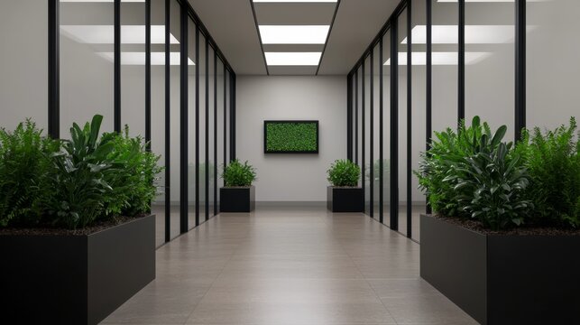 Futuristic Smart Office with Holographic Sustainability Interface Monitoring Carbon Footprint Reduction Progress