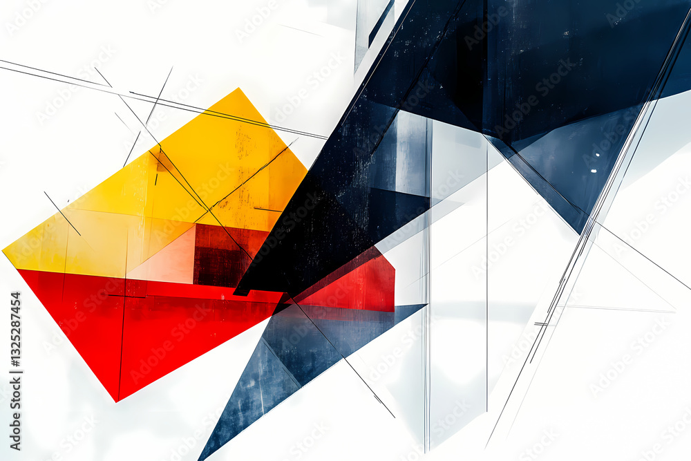 Poster geometric abstraction: an artful composition of intersecting lines and vibrant, layered shapes creat