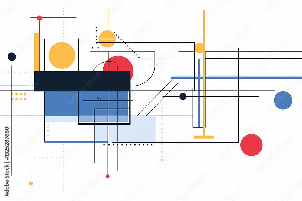 Poster abstract geometric composition: a dynamic abstract composition of lines, shapes, and vibrant colors,