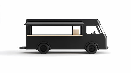Mobile Eatery: A sleek, matte black food truck stands ready for service, embodying a modern, minimalist aesthetic with an inviting open counter.