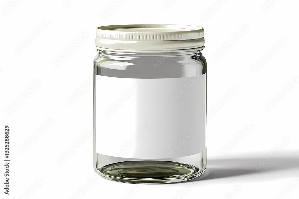 Poster empty jar with blank label: a clear glass jar with a shiny silver lid and a blank, pristine label. t