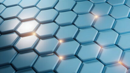 futuristic 3d honeycomb mosaic pattern with light blue glow perfectly arranged background design