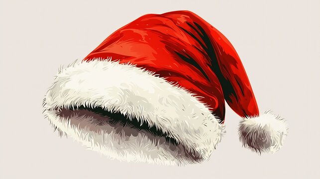 Stylized Santa hat vector with a minimalist approach using bold red and white colors with clean lines isolated for Christmas designs