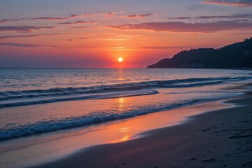 Obraz premium Peaceful Sunset at a Calm Beach During Dusk