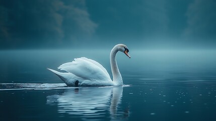 Fototapeta premium Elegant White Swan on Tranquil Water