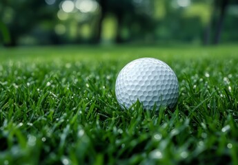 Obraz premium Close-Up of White Golf Ball on Lush Green Grass Background