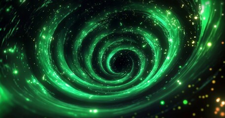 Swirling Green Cosmic Vortex with Sparkling Glimmers of Light