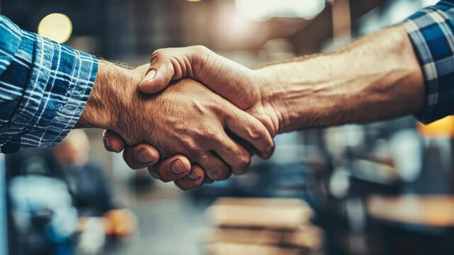 Confident handshake sealing a business deal in urban setting