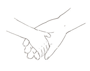 大人と子どもが手を繋いでいる鉛筆画のイラスト
