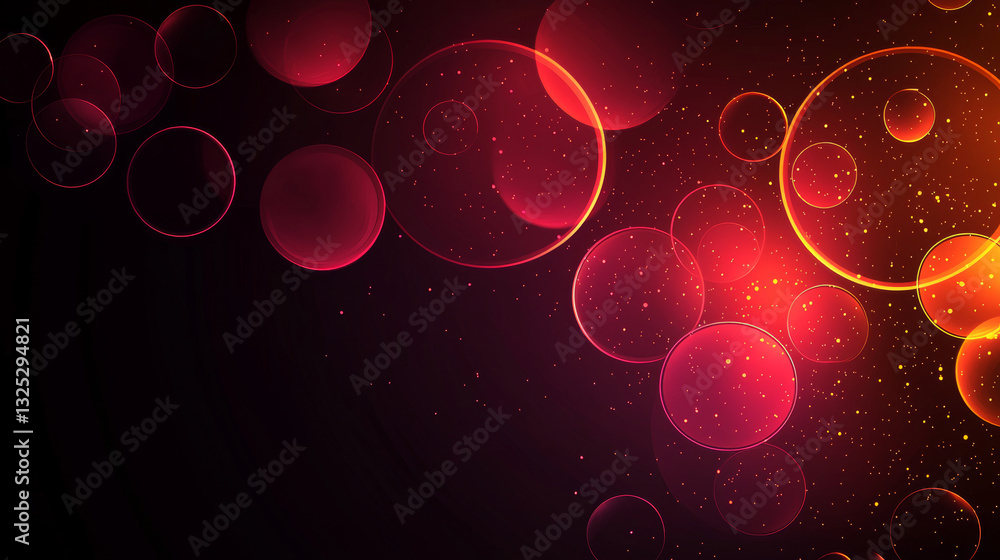 Poster vibrant abstract background with blurred shapes and glowing circles in red and orange hues, creating