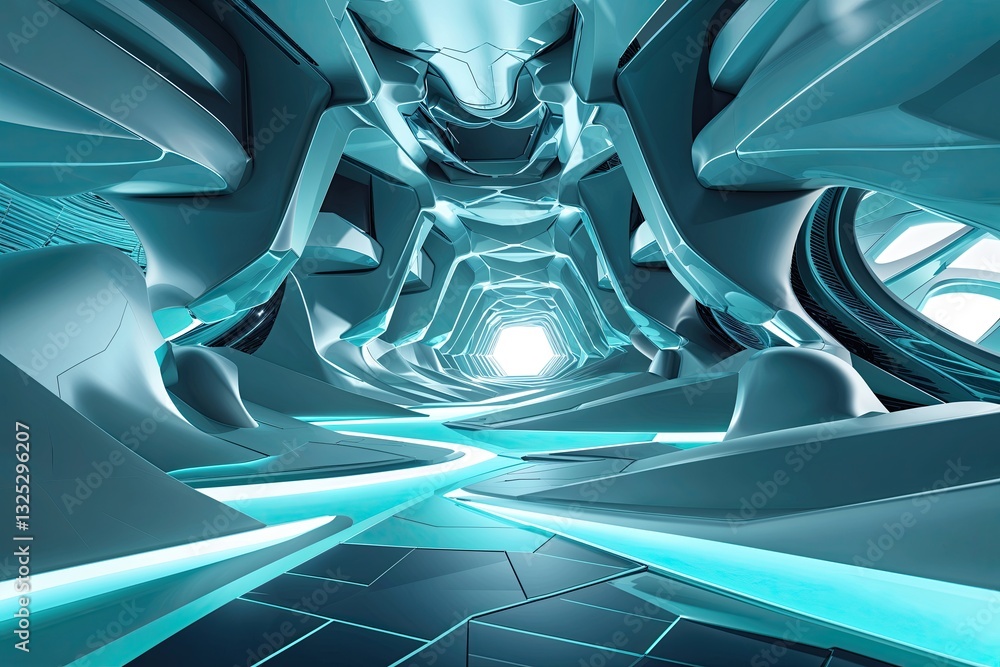 Aufkleber futuristic 3d abstract animation with endless cyan pathways