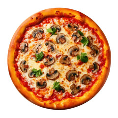 A Delicious Mushroom Pizza Isolated on a Transparent Background