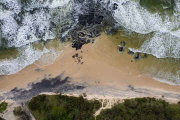 Aerial views of muddy waters from Cudgen Creek after Cyclone Alfred flowing in to the sea at...
