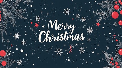 Winter themed poster template decorated with minimalist Christmas elements like stars snowflakes and a modern calligraphic Merry Christmas title