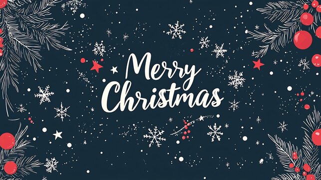 Winter themed poster template decorated with minimalist Christmas elements like stars snowflakes and a modern calligraphic Merry Christmas title