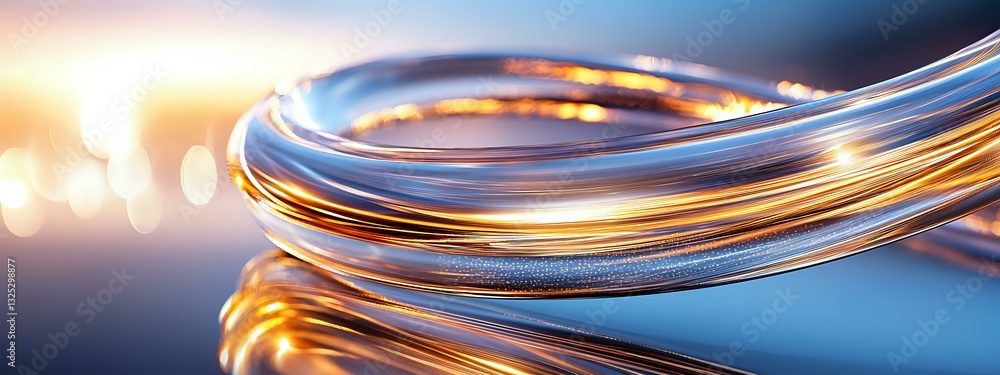 Poster glowing copper and silver wires intertwined in elegant curves against blurred light background, crea