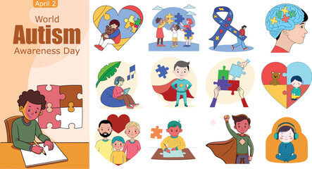 Fototapeta premium World Autism Awareness Day 2025 – Inspiring Vector Illustrations Promoting Inclusion, Support, and Understanding