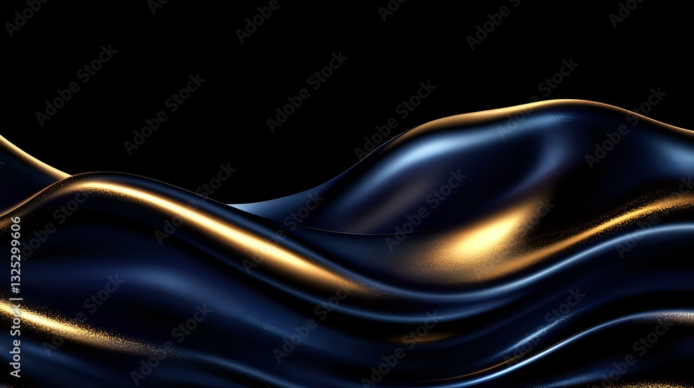 Poster luxurious dark blue and gold waves create elegant abstract background with smooth flowing curves and