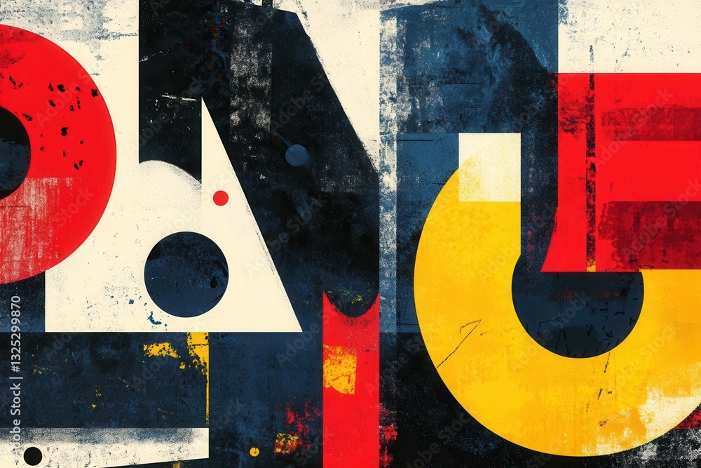 Poster bold and modern typography showcasing oversized abstract text elements in strong color contrasts