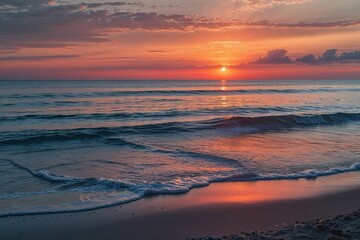 Obraz premium Breathtaking Sunset Beaches A Captivating Evening View Over Serene Ocean Waves