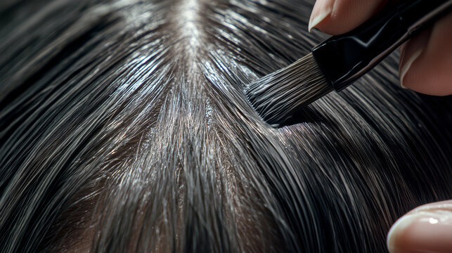 Close-Up of a Stylist Applying Hair Dye to Cover Gray Roots