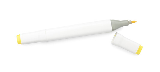 One double-sided marker pen on white background, top view