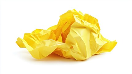 Crumpled yellow paper on a white background